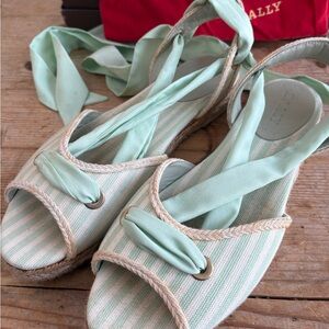 Bally Espadrilles Silk Mint Ankle Straps - Flats / Sandals